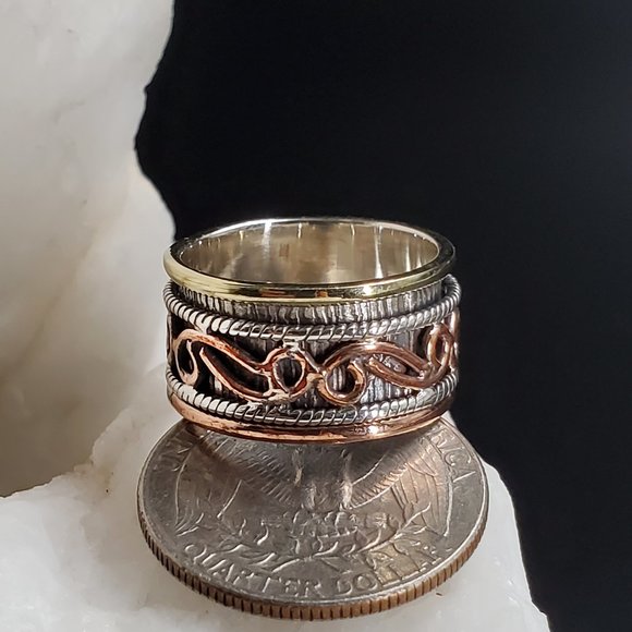 Sterling Silver 925/14k Rose Gold plated Band Boho Artisan Silversmith Ring - Picture 5 of 7